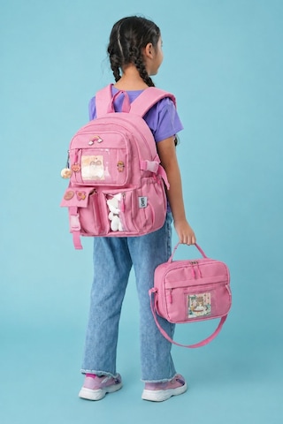 Wia Kawaii Kore Tarzı Ayıcıklı İlkokul Ve Beslenme Çantası Pembe