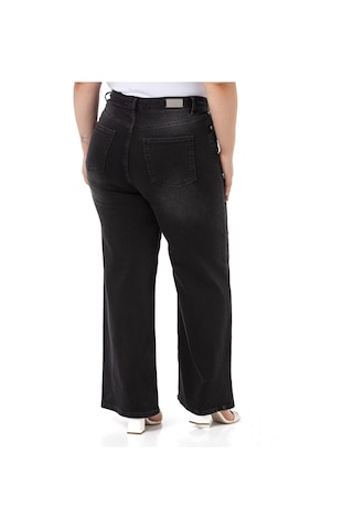 Disentis Büyük Beden Yüksek Bel Geniş Paça Siyah Denim Pantolon-siyah Siyah