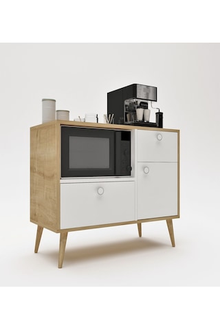 Floradesign Fresh Kahve Köşesi / Çok Amaçlı Dolap / Airfryer Dolabı / Mutfak Organizeri Meşe+beyaz