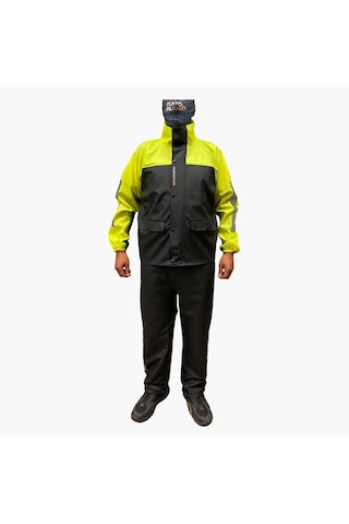Nukrotech Astarlı Cepli PVC Su Geçirmez Motosiklet Yağmurluğu Siyah - Sarı