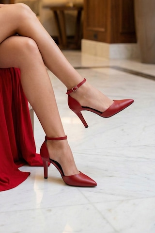 Erkan Saçmacı Sindy Kırmızı Vegan Bantlı İnce Topuklu Stiletto Ayakkabı