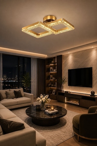 Yakamoz Model 2"li Gold 3 Renk Modu Ledli Modern Tavana Sıfır Salon Mutfak Çocuk Yatak Odası Led Avize