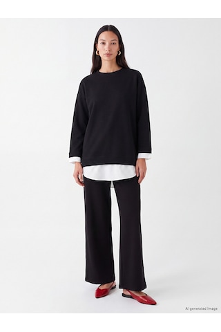 Lcw Everyday Siyah Oversize Soft Touch Kadın Sweatshirt