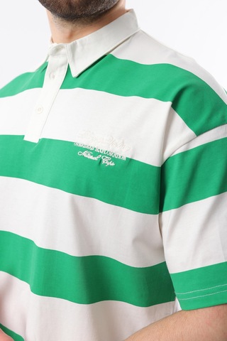 Madmext Yeşil Oversize Renk Bloklu Polo Yaka Tişört E7120 Yeşil