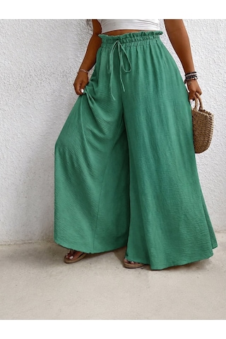 Tuzu Moda Kadın Pantolonu Lastikli Pantolon Yeşil