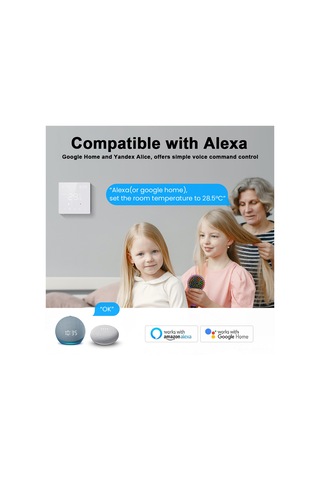 Neevoyu Siyah Tuya Wifi Elektrik Isıtıcı Termostati 16a - Lcd Ekranlı, App Ve Ses Kontrollü, 5-70 C Aralığında Oda Sıcaklığı Regülatörü