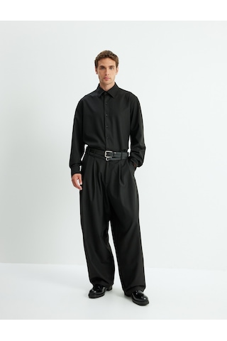 Koton Slim Fit Gömlek Uzun Kollu Yarım İtalyan Yaka Pamuklu Siyah 5wam60110hw Siyah
