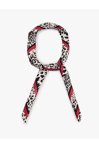 Koton Kontrast Biye Detaylı Leopar Desenli Saten Kare Fular Bandana Kahverengi 7wak50226aa Kahve