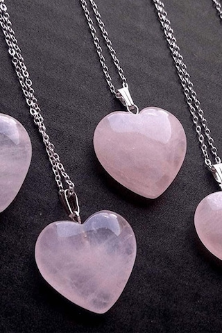 Erilsa Sertifikalı Kalp Model Gerçek Pembe Kuvars Taşı Kolye Çok Renkli