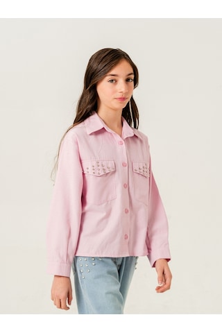 Kız Çocuk Kapak Taşlı Gömlek 3159 Pembe