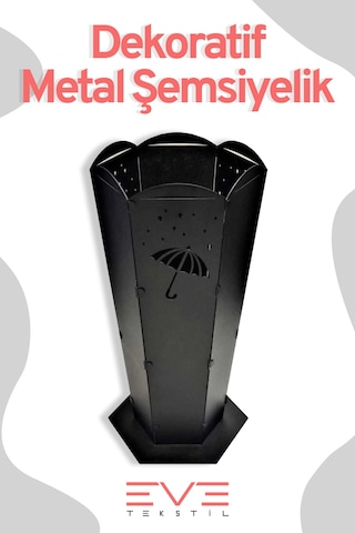 Eve Tekstil Lüx Dış Ve İç Mekana Uygun Şemsiye Desenli Paslanmaz Şemsiyelik Siyah