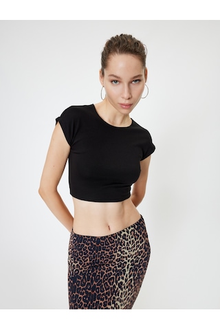 Koton Basic Tişört Kap Kol Bisiklet Yaka Modal Karışımlı Slim Fit Siyah 5wal10291ık Siyah
