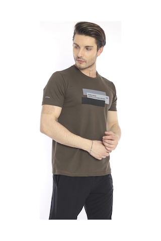 Escetic Erkek Spor Haki Bisiklet Yaka Slim Fit T-Shirt-3355 Haki