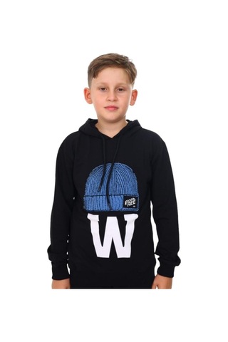 Ekkokids Çocuk Bere Baskılı Ve İşlemeli Kapüşonlu Sweatshirt-13410-siyah Siyah