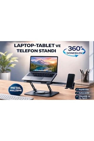 2si 1 Arada Metal 360 Dönebilen Ayarlanabilir Laptop Tablet Telefon Tutucu Kaymaz Tabanlı Çok Amaçlı Stand