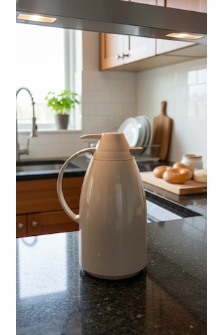 Cam İç Hazneli Vakumlu Termos 1.0 Litre - Sıcak Ve Soğuk Tutucu Krem Renkli