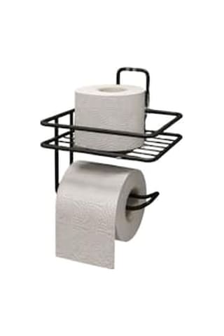 Alper Banyo Yapışkanlı Siyah Raflı Tuvalet Kağıtlığı, Delmeden Montaj Duvar Tipi Tuvalet Kağıdı Tutucu, Banyo Ve Wc Organizer 16.5 x 12.2 x 11.2 CM