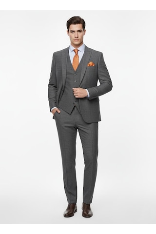 Presto Erkek Yelekli Slim Battal Takım Elbise 6 Drop Antrasit 792-090 Antrasit