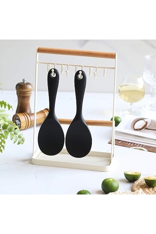 Burcummm 2 Adet Silikon Sert Uçlu Kısa Pilav Kaşığı Siyah