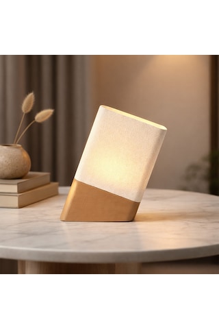 Fibrika Store Aura Slope Modern Geometrik Masa Lambası - Minimalist Tasarım Beyaz Ve Kahverengi