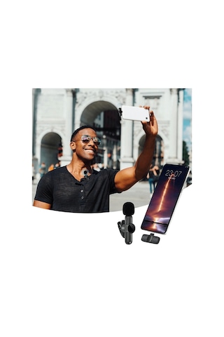 Type C Apple Uyumlu iPhone Dönüştürücülü Kablosuz Yaka Mikrofonu Android Ve Mini Mikrofon Lisinya