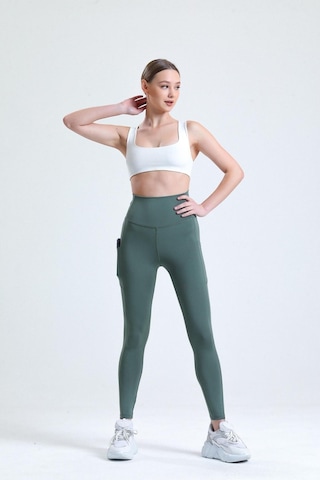 Thıff Gymwear Yeşil Yüksek Bel Push-up Çift Cepli Bilek Hizasında Spor Tayt