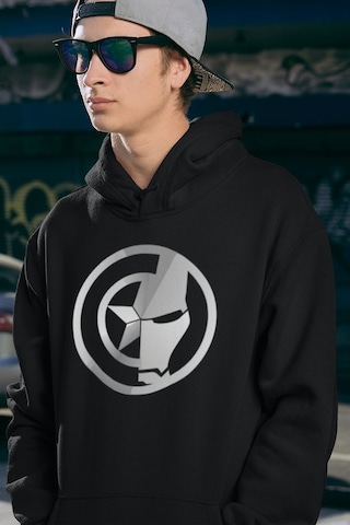 Sevbano Kaptan Amerika X Iron Man Baskılı Unisex Oversize Avengers Hoodie Siyah