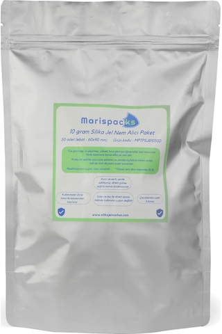 Marispacks 10 G X 50 Adet Silikajel Nem Alıcı Paket Nonwoven, Aluminyum Doypack Ambalajda