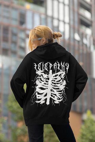 Sevbano Telepathy Baskılı Unisex Oversize Tasarım Hoodie Siyah