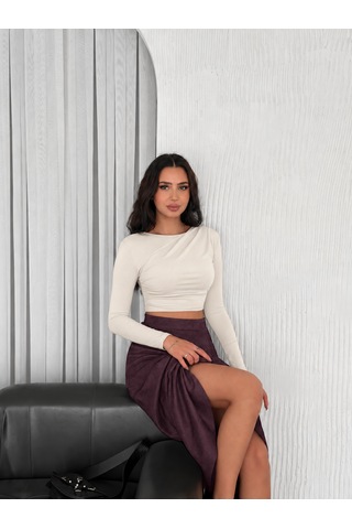 Ozy Fashion Kadın Süet Kloş Etek Mürdüm