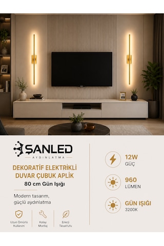 Dekoratif 12w İç Mekan Gold Kasa Gün Işığı 80 Cm Duvar Aplik Elektrikli 1 Adet