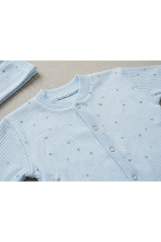Bambık Beberium Bebe Mavi Çıtçıtlı Bebek Pijama Takımı 6-12 Ay Unisex Fitilli 2'li Pijama Seti