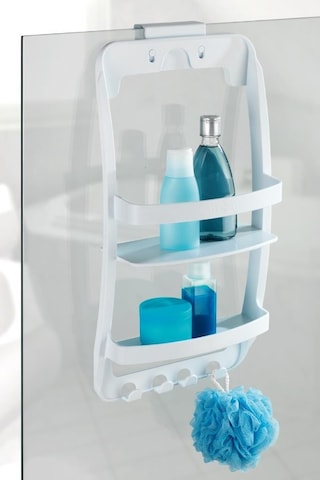 Banyo Rafı Duvara Monte Plastik 3 Katlı Raf Organizer Askılıklı, Beyaz Renkli