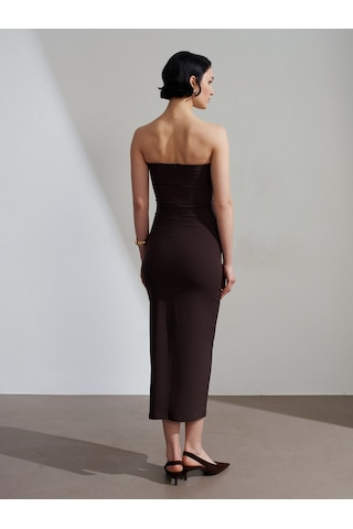 Dilvin 91368 Straplez Midi Elbise-koyu Kahve Koyu Kahve