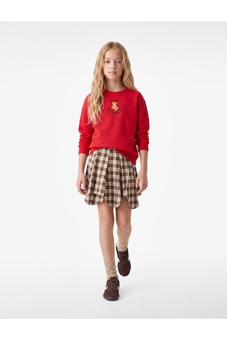 Koton Ayıcık Baskılı Şardonlu Bisiklet Yaka Uzun Kollu Sweatshirt Kırmızı 7wkg10257ak