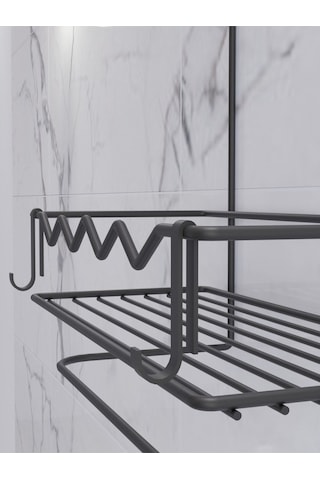 Suntel Dalga Desenli 2 Katlı Banyo Rafı Banyo Düzenleyici Banyo Organizer Siyah
