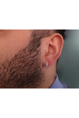 Sirius Çift Sıra Pırlanta Taşlı Halka Erkek Küpesi  0801E0071