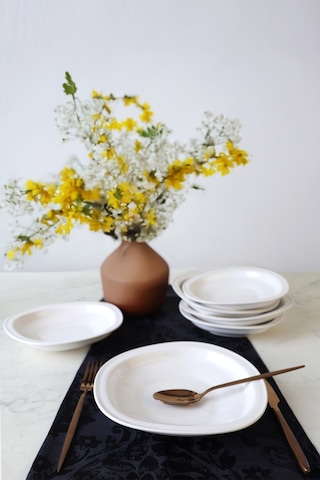 Keramika Beyaz Bloom Yemek Tabağı 24 Cm 6 Adet 006 Beyaz