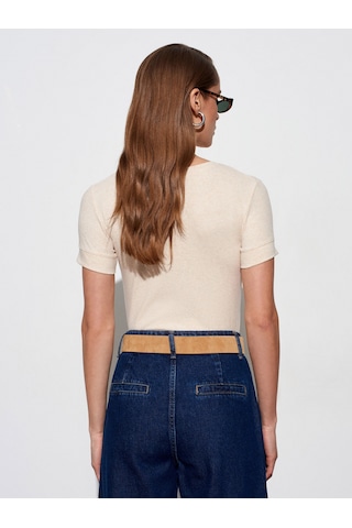 Dilvin 32637 Bisiklet Yaka T-shirt-bej Melanj