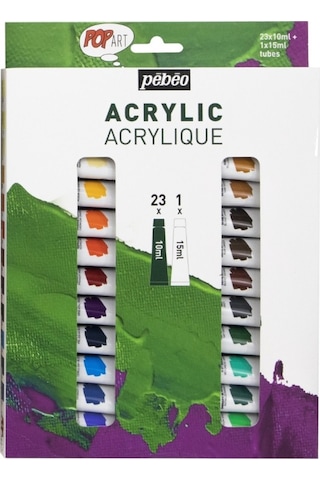 Pebeo Pop Art Akrilik Boya Seti 23x10ml + 15ml Beyaz 669720 Karışık Çok Renkli