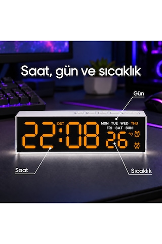 Akıllı Led Dijital Masa Saati Turuncu Renk