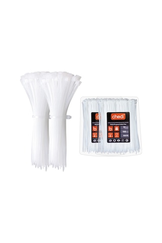 Chedı Kablo Bağları, 25 Cm 200'lü Paket Çok Amaçlı Kullanım, Premium Kalite Beyaz Kablo Klipsi