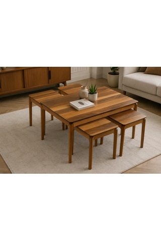 Ganni Home Napoli 4+1 Sehpa Seti Ceviz Ceviz, 1 Orta Ve 4 Zigon Sehpalı Fonksiyonel Modern Tasarım Ceviz-ceviz