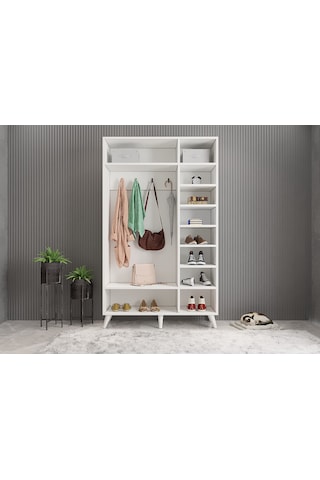 Açelya Portmanto Vestiyer Ayakkabılık Beyaz-m4 120cm Montaj Dahil