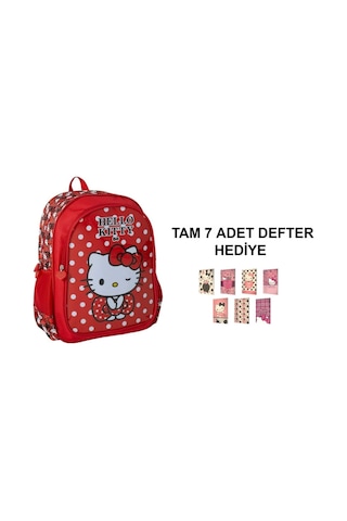 Hello Kıtty Okul Çantası + 7 Adet Defter Kırmızı