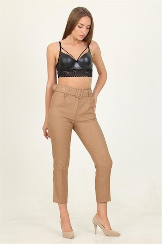 Neşeli Butik Kadın Camel Cepli Kemer Detaylı Kumaş Pantolon Qns026 Camel