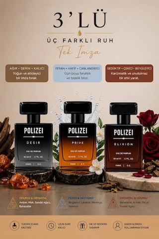 Polizei 3'lü Erkek Parfüm Edp 50 Ml Kalıcı Odunsu Ve Fresh Kokular Diğer 84021139