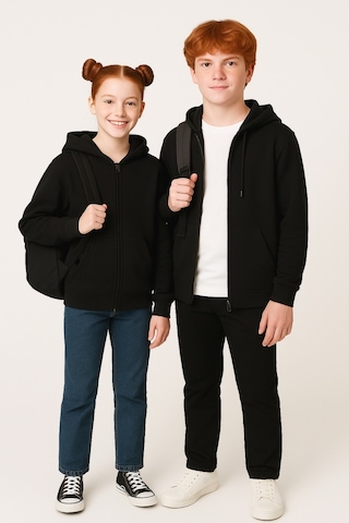 Giyicem G2025-3 Basic Fermuarlı Kapüşonlu Unisex Okul Sweatshirt - Siyah