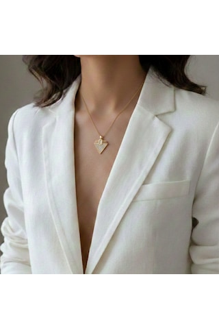 Lente Aksesuar Kadın Gold Çelik Zirkon Taşlı Geometrik Üçgen Tasarım Kolye Gold