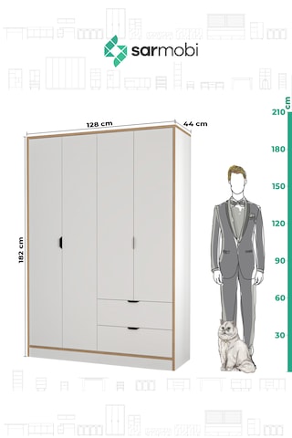 Arden 4 Kapaklı 2 Çekmeceli Dolap Genişlik : 128 Cm